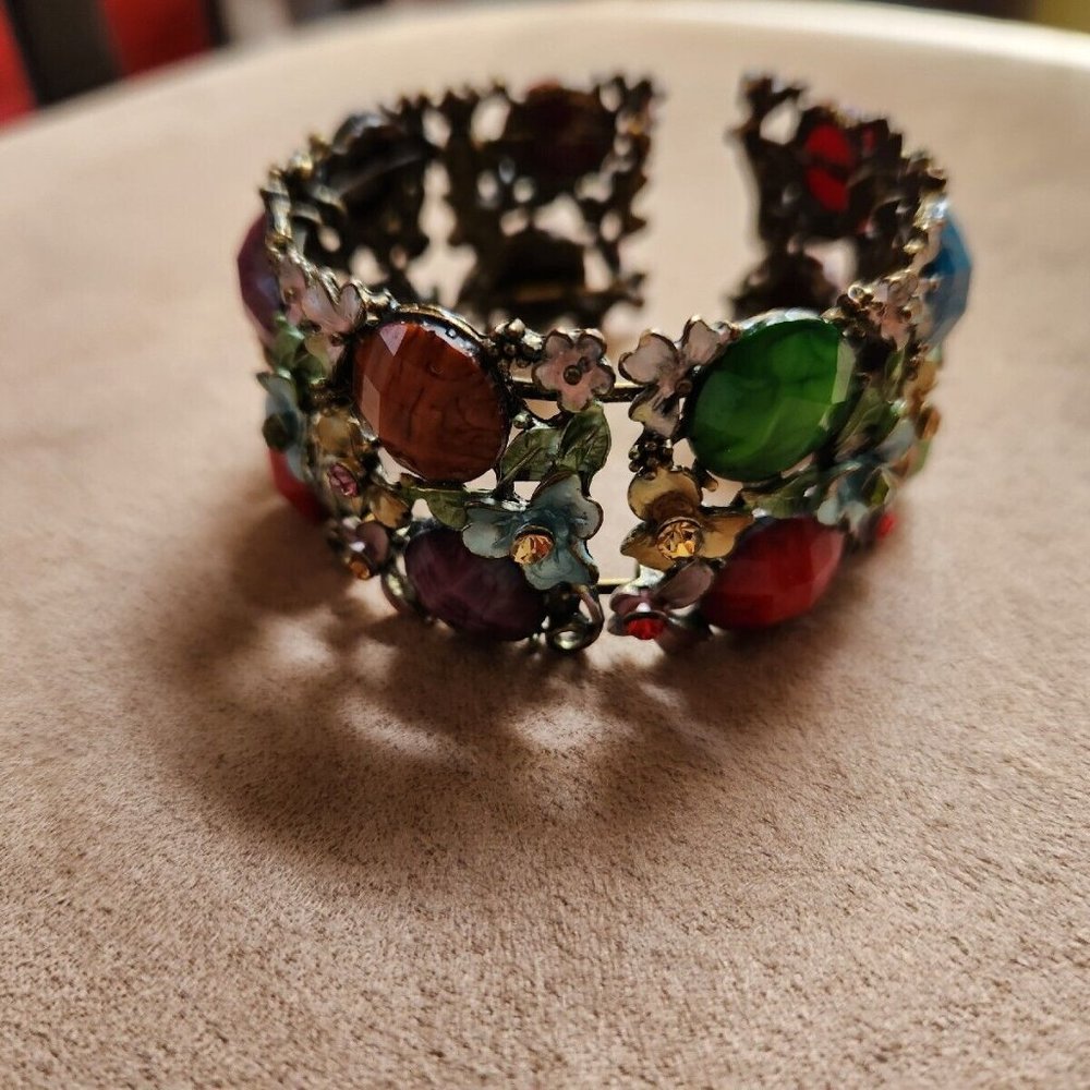 Bejeweled Flowers and Gems Cuff Bracelet